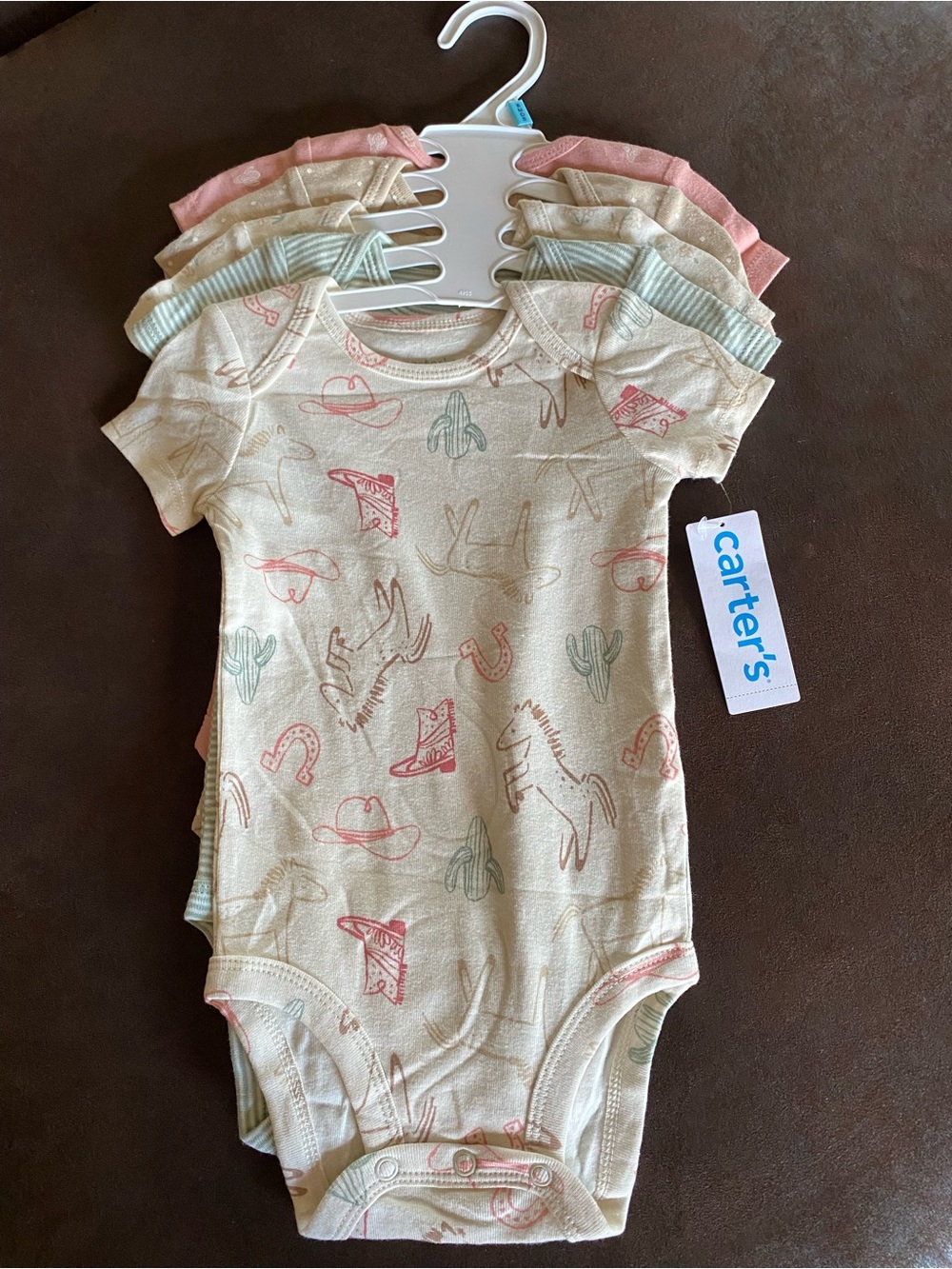 Carter's Cream Western Print Baby One-Piece Set with Pink and Mint Accents